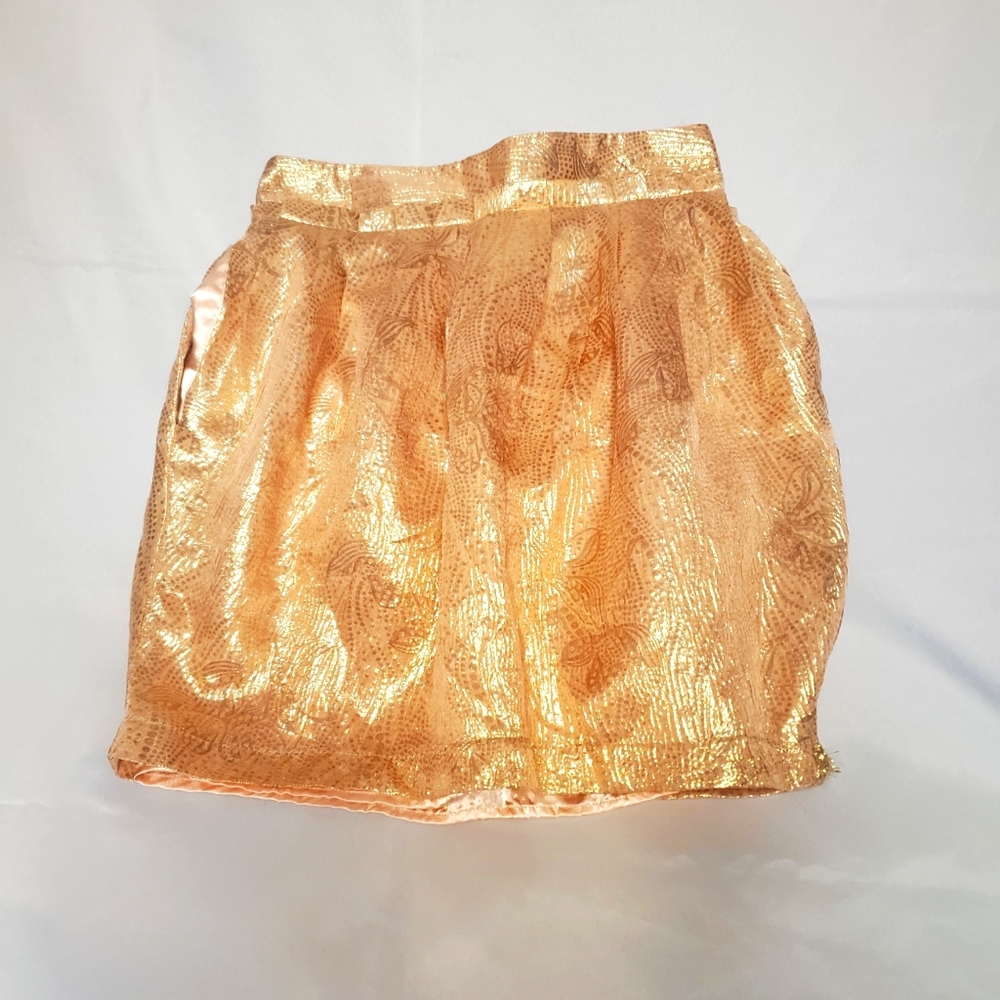Peach/Pink and Gold Metallic Mini Skirt